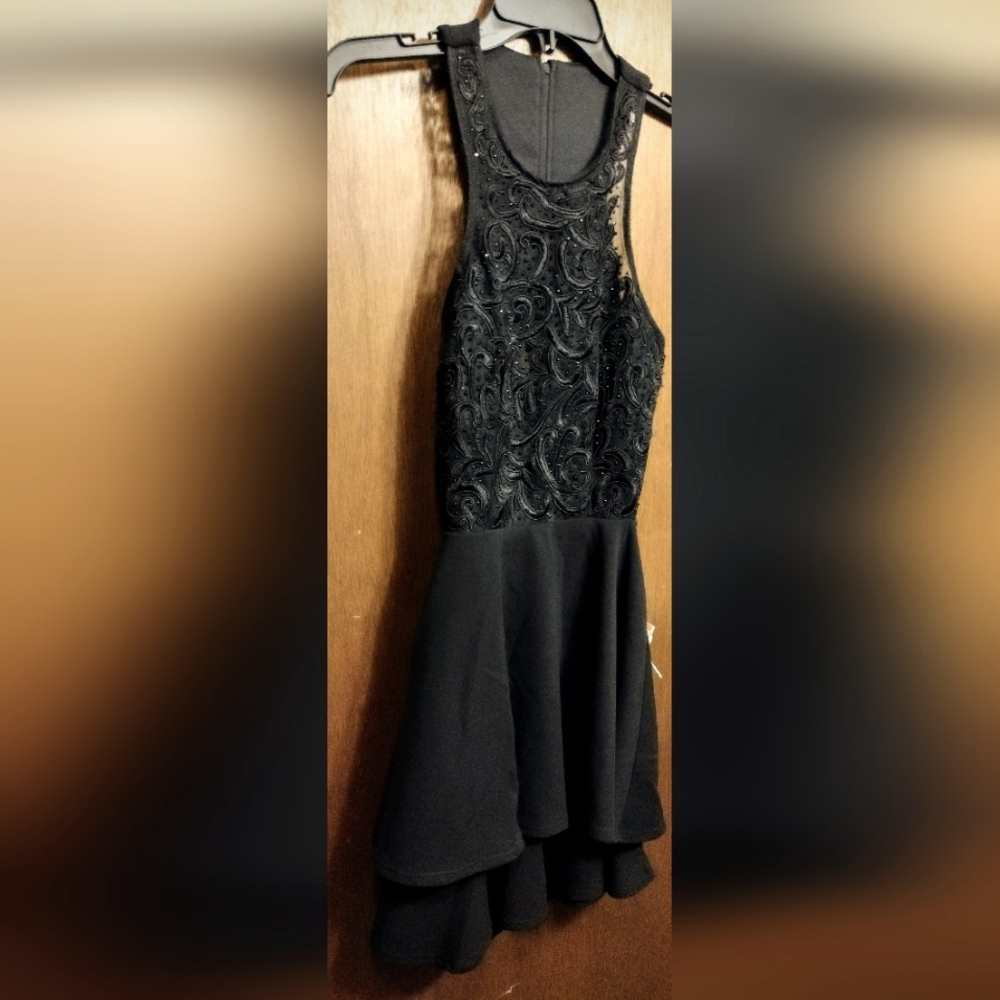 B Darlin halter top midi black sequin black formal JRs 5/6